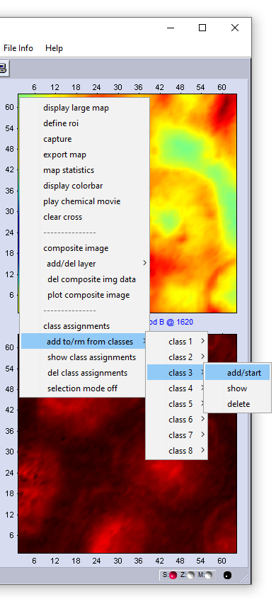 context menu of hyperspectral maps